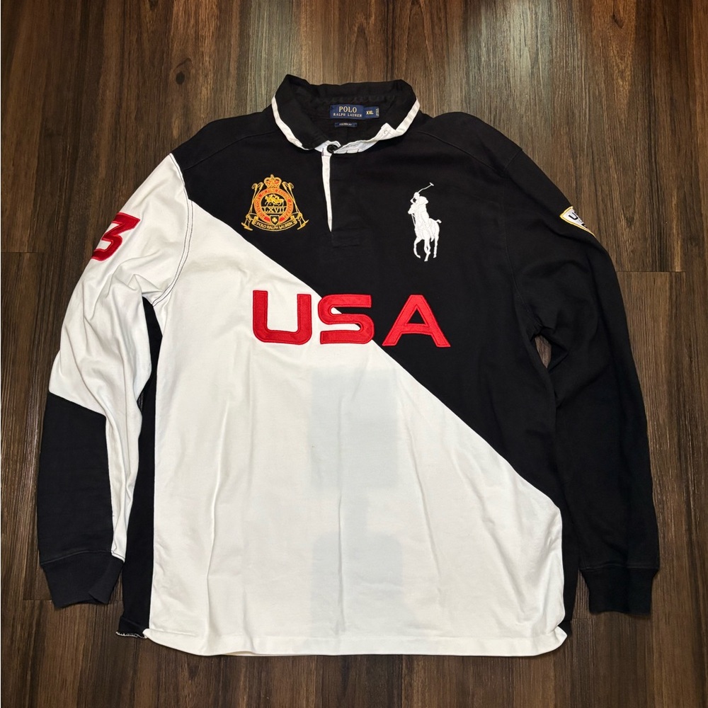 Sz 2XL - Ralph Lauren Rugby Shirt Big Pony LXVII USA Polo Diagonal Colorblock #3